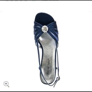David Tate Black Satin “Cheer” Sling Back Strappy Open Toe Heels Sz 9.5